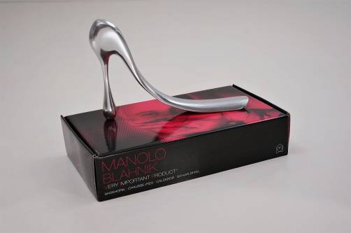 Manolo Blahnik shoehorn aluminium with original box, 2004, English